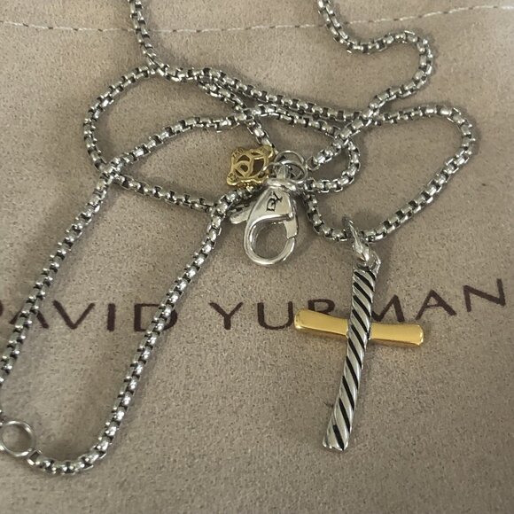 DAVID YURMAN 2MM Cross Necklace in Silver and 18K Gold Adjustable - Picture 1 of 7